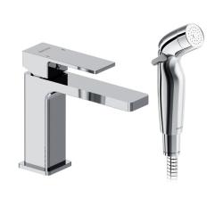 Смеситель для раковины/умывальника Damixa Gala, с гигиеническим душем, однорычажный, неповоротный, керамический, длина излива 125 мм, латунь, цвет хром