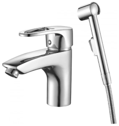 Смеситель Decoroom, с гигиеническим душем, однорычажный, неповоротный, керамический, длина излива 121 мм, латунь, цвет хром