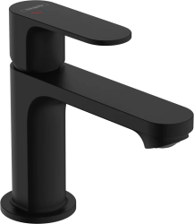 Смеситель для раковины Hansgrohe Rebris S 80 CoolStart, однорычажный, фиксированный излив, длина излива 12,1 см, керамический, латунь, цвет матовый черный, с металлическим сливным гарнитуром