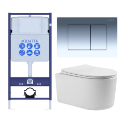 Комплект унитаза с инсталляцией Aquatek Мия (Сет) c сиденьем микролифт, с клавишей смыва (кнопкой, клавишей двойного смыва) хром глянец, комплект крепления