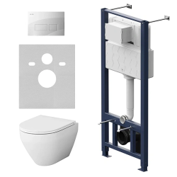 Комплект унитаза с инсталляцией AM.PM Spirit 2.0, c сиденьем микролифт, с пневматической клавишей цвет белый (кнопкой, клавишей двойного смыва), система для подвесного унитаза, со скрытым смывным бачком (бак), с подвесным унитазом