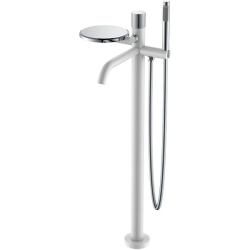 Смеситель для ванны/душа Boheme Stick, однорычажный, напольный, керамический, неповоротный, длина излива 266 мм, латунь, цвет белый/хром