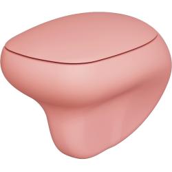 Унитаз подвесной Ambassador Diamond, розовый матовый, горизонтальный (в стену) выпуск, с быстросъемным сиденьем микролифт (толстое), дюропласт, безободковый, антивсплеск, под скрытый бачок