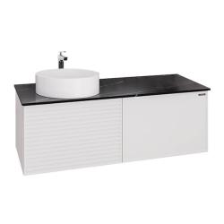 Тумба с раковиной Comforty Геленджик-120 120х52,5х50 см со столешницей мрамор Калакатта Блэк, подвесная, 1 распашная дверца/1 выдвижной ящик, ЛДСП/МДФ, прямоугольная, цвет белый матовый/раковина Comforty 9110, круглая, белая, накладная