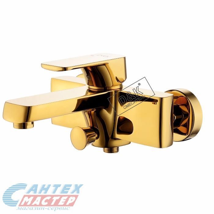 Смеситель для ванны/душа D&K Berlin Touro однорычажный, керамический, настенный, излив короткий литой 210 мм, латунь, золотой хром, горизонтальный, фиксированный, однорукий, кран, комплект, сантехника, размер, характеристики, высота, расстояние (Д&K)