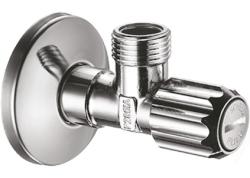 Вентиль Hansgrohe угловой с микрофильтром, одновентильный, запорный, латунь, хром, керамический, подключение к стене 1/2’, отвод 3/8, для смесителя