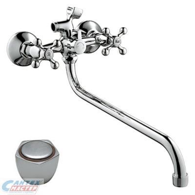 Смеситель для ванны/душа Haiba Лайт двухвентильный, керамический, настенный, излив поворотный, латунь хром, длинный, универсальный, горизонтальный, вентильный, кран, комплект, сантехника, размер, характеристики, высота, расстояние (Хайба) 