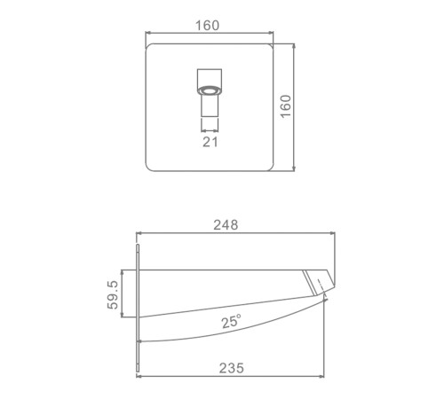 Кронштейн для тропического душа Raglo R470.33, цвет хром, 248 мм, встраиваемый, прямоугольный, для ванной, нержавеющая сталь 