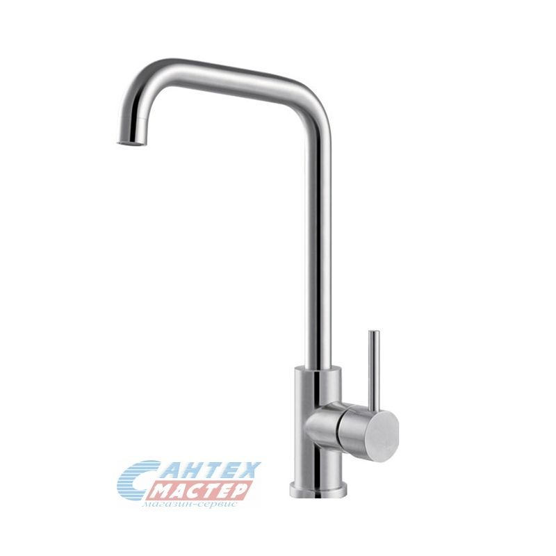 Смеситель для кухни/мойки Iddis Kitchen однорычажный, керамический, с изливом, латунь, цвет сталь/матовый, кухонный, хромированный, вертикальный, однорукий, одноручный, однозахватный, одноручковые, кран, комплект, сантехника, водопроводные, размер