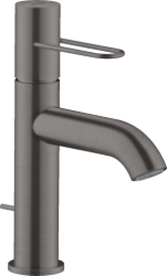 Смеситель для раковины/умывальника Axor Uno 100, однорычажный, с рукояткой-петлей, фиксированный излив, длина излива 12,7 см, керамический, латунь, цвет шлифованный черный хром, со сливным гарнитуром