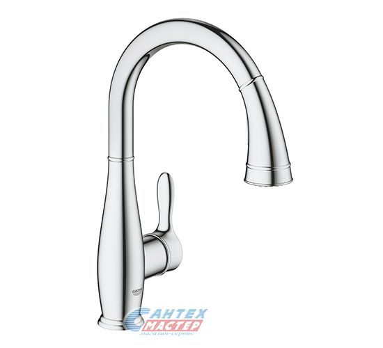 Смеситель для кухни/мойки Grohe Parkfield однорычажный, керамический, с выдвижным изливом, длина 211 мм, латунь, цвет хром, кухонный, хромированный, вертикальный, однорукий, одноручный, однозахватный, одноручковые, кран, комплект, сантехника