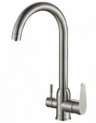 Смеситель для кухни/мойки ZorG Steel Hammer 723 INOX, под фильтр, однорычажный, поворотный, керамический картридж, длина излива 246 мм, нержавеющая сталь, цвет нержавеющая сталь