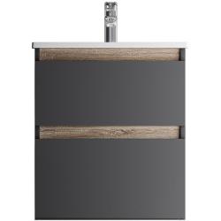 Тумба под раковину AM.PM X-Joy 55, 525x445x600 мм, подвесная, цвет черный матовый, 2 выдвижных ящика, под раковину/умывальник, прямоугольная, правая/левая, универсальная