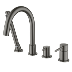 Смеситель для ванны/душа Aquatek Европа на борт ванны, однорычажный, неповоротный, длина излива 207 мм, латунь, цвет оружейная сталь