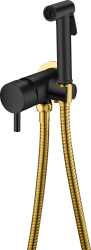Смеситель с гигиеническим душем Boheme Uno, встраиваемый, однорычажный, керамический, без излива, с гибким шлангом/лейкой, латунь, цвет черный/золото