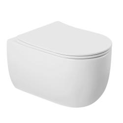 Унитаз подвесной ABBER Bequem 530х360х360 мм цвет белый, горизонтальный (прямой) выпуск, система антивсплеск, смыв торнадо, безободковый, с сиденьем микролифт, дюропласт, под скрытый бачок AC1104TN