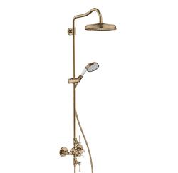 Душевая система Axor Montreux Showerpipe 240 1jet, высота 123,9 см, цвет: шлифованная бронза, комплект: ручной душ/верхний душ/термостат для душа/шланг для душа/держатель для душа/душевая штанга, наружного монтажа, настенная, латунная