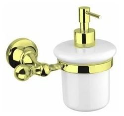 Дозатор Cezares OLIMP для жидкого мыла, настенный, латунь/керамика, цвет золото 24 карат, для ванной, на стену
