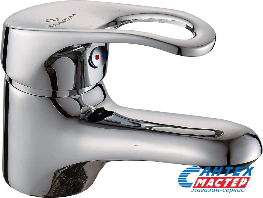 Смеситель для раковины Славен однорычажный, излив короткий, длина 105 мм, керамический, латунь, цвет хром, без донного клапана