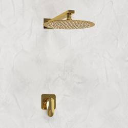 Душевая система WasserKRAFT Neckar, встраиваемая, цвет золото, комплект: однорычажный смеситель/тропический душ (с верхней лейкой), скрытого монтажа