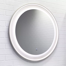 Зеркало Comforty Ереван-60, 60х60 см с LED/ЛЕД-подсветкой, круглое, цвет рамы серый шелк, бесконтактный сенсор, для ванны, навесное/подвесное/настенное