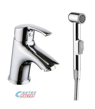 Смеситель для раковины Lemark plus Strike с гигиеническим душем/лейкой, однорычажный, излив короткий, длина 93 мм, керамический, латунь, цвет хром, без донного клапана