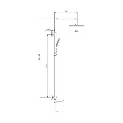 Душевая система Raglo R20.24.06 со смесителем, высота 1130-1480 мм цвет черный, комплект: однорычажный смеситель/излив/тропический душ круглый (с верхней лейкой)/лейка/стойка/шланг, латунь