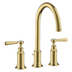 Смеситель для раковины Axor Montreux 180, на 3 отверстия, двухвентильный, с рычаговыми рукоятками, поворотный излив, длина излива 17,5 см, керамический, латунь, цвет шлифованная медь, со сливным гарнитуром
