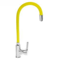 Смеситель для кухни/мойки Accoona, однорычажный, поворотный/гибкий, керамический, длина излива 303 мм, цинк, цвет желтый/хром