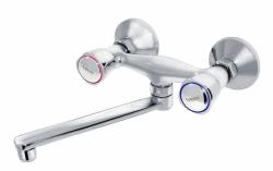 Смеситель для кухни/мойки Варион Бета В.П двухвентильный, кран-буксы (резина), с поворотным/плоским изливом 180 мм, латунь, цвет хром, настенный (Varion) 1105171