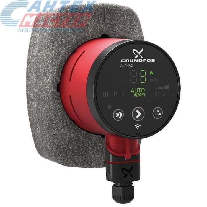 Насос циркуляционный GRUNDFOS ALPHA2 25-60 N, L180 мм, 3 м³/ч, напор 6 м, 10 бар, 0,034 кВт, 230 В, с гайками, повышающий давление, для систем отопления частных домов, квартир