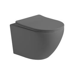 Унитаз подвесной Vincea Globo 490x370x370 мм безободковый, цвет антрацит матовый, фарфор, овальный, горизонтальный выпуск (в стену), для инсталляции/скрытого бачка, антивсплеск, ультратонкое сиденье soft-close