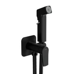 Смеситель с гигиеническим душем Cersanit CITY встраиваемый однорычажный на стену, латунный, цвет черный матовый, керамический