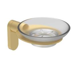 Мыльница Raglo R300.02.03 с держателем, настенная, стекло/нержавеющая сталь, круглая, для мыла, в ванную комнату, цвет сатин золотой