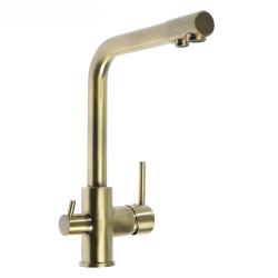 Смеситель для кухни/мойки Accoona, с подключением к фильтру с питьевой водой, однорычажный, поворотный, керамический, длина излива 247 мм, латунь, цвет бронза