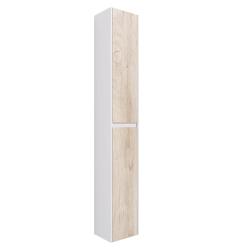 Пенал Dreja SLIM 30 см, 30х190х25 см, подвесной, цвет белый глянец/дуб кантри, 2 распашные дверцы, со стеклянными полками, шкаф/шкафчик подвесной/напольный, прямоугольный, универсальный