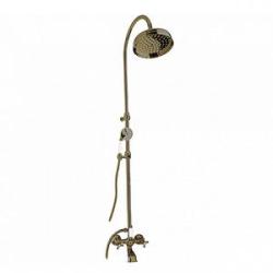 Душевая система Cezares Golf, высота 893-1293 мм, цвет бронза, комплект: двухвентильный смеситель/излив/тропический душ (с верхней лейкой)/стойка/лейка/шланг, наружного монтажа