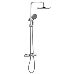 Душевая система ABBER Thermostat наружного монтажа, высота 860-1430 мм, цвет хром, комплект: смеситель термостатический/излив/тропический душ (с верхней лейкой)/стойка/лейка/шланг, латунь AF8516L