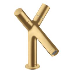 Смеситель для раковины Axor Starck 80, двухвентильный, фиксированный излив, длина излива 10,5 см, керамический, латунь, цвет шлифованное золото, со сливным гарнитуром