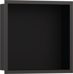 Полка Hansgrohe XtraStoris Individual 300/300/100, с дизайнерской рамой, размер 30х30х10 см, встраиваемая в нишу, форма прямоугольная, цвет матовый черный/шлифованный черный хром, нержавеющая сталь, встроенная/настенная, шкаф/короб