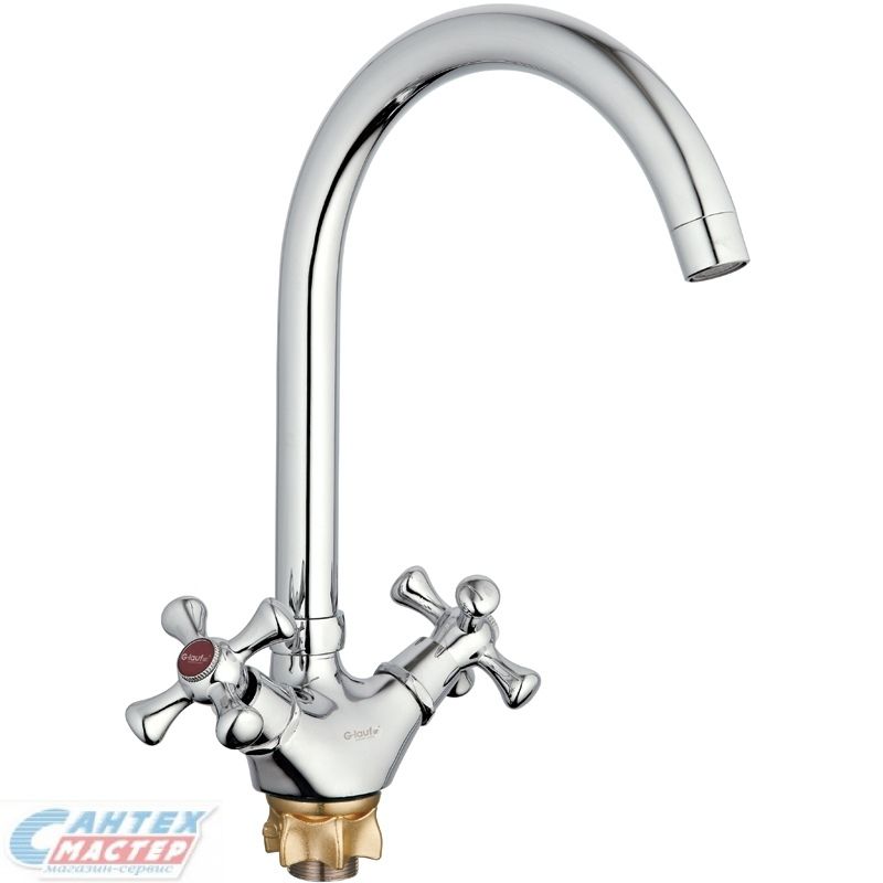 Смеситель для кухни/мойки G-lauf QTZ4-A827 двухвентильный, поворотный, керамический, с высоким изливом, длина 162 мм, цинк, цвет хром, кухонный, хромированный