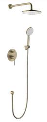 Душевая система Voda Vessel Gold VSLG Set_3in1 встраиваемая, скрытого монтажа, цвет золото, комплект: однорычажный смеситель/тропический душ (с верхней лейкой)/ручной душ, скрытый монтаж