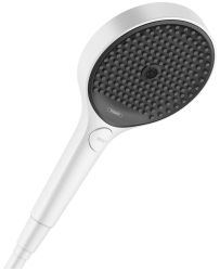 Лейка душевая Hansgrohe Rainfinity 130 3jet EcoSmart, настенная, круглая, с 3 режимами, регулируемая, хромированная/пластмассовая, цвет: матовый белый, ручная, для душа/ванной