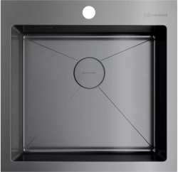 Мойка кухонная Omoikiri Akisame 51-GM, 51х51 см, врезная, из нержавеющей стали, квадратная, цвет вороненая сталь, с отверстием под смеситель, без крыла, слив-перелив, врезная в столещницу, для кухни