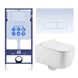 Комплект унитаза с инсталляцией Aquatek Лугано (Сет) c сиденьем микролифт, с клавишей смыва (кнопкой, клавишей двойного смыва) белая, комплект крепления