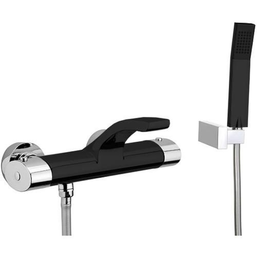 Смеситель для ванны/душа Webert Wolo однорычажный, с термостатом, настенный, излив 202 мм, неповоротный, латунь, цвет черный