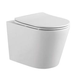 Унитаз подвесной Aquatek Вега, белый, горизонтальный (в стену) выпуск, с быстросъемным сиденьем микролифт, дюропласт, безободковый, под скрытый бачок, смыв торнадо