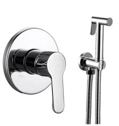 Смеситель для биде VIEIR с гигиеническим душем, встраиваемый, однорычажный, керамический, без излива, с гибким шлангом/лейкой, латунь, цвет хром