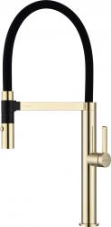 Смеситель для кухни/мойки Paulmark Leader, однорычажный, поворотный/гибкий излив, керамический картридж, высокий, длина излива 231 мм, латунь, цвет золото