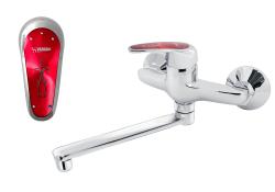 Смеситель для кухни/мойки Варион KARAT Красный, настенный, однорычажный, поворотный, керамический, длина излива 180 мм, латунь, цвет хром